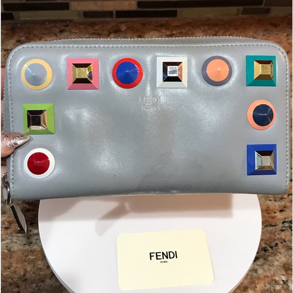 FENDI Vitello Liberty Multicolor Studded Leather Zip Around Wallet ππβ€οΈ - Picture 16 of 17
